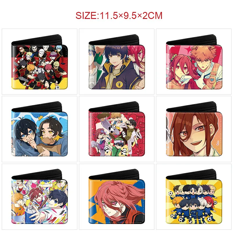 Blue Lock Inspired Anime Bi-Fold Wallet – Full Color Character Print PU Leather Card Holder with Coin Pocket, Unisex Short Billfold for Students & Fans